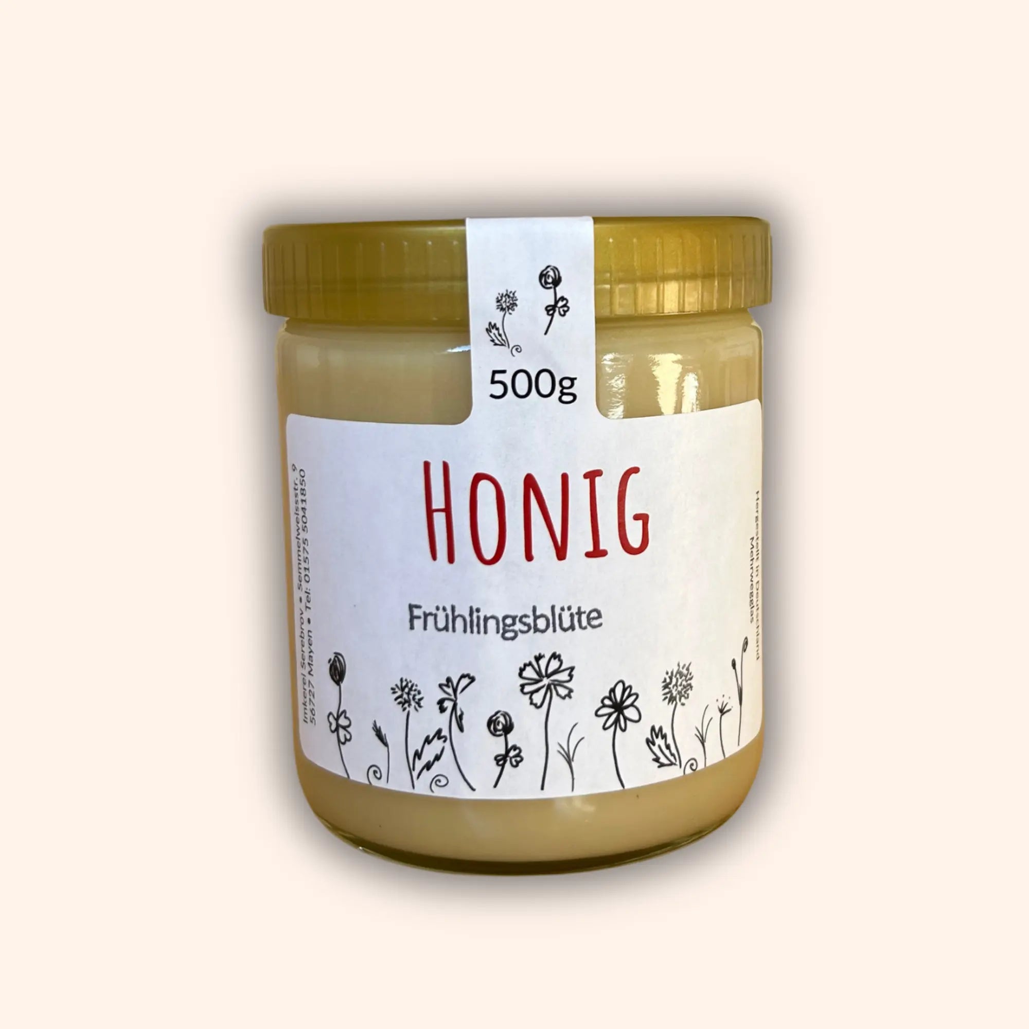 Frühlingsblütenhonig 500 g im Glas von Imkerei Blütenstolz, Vorderseite