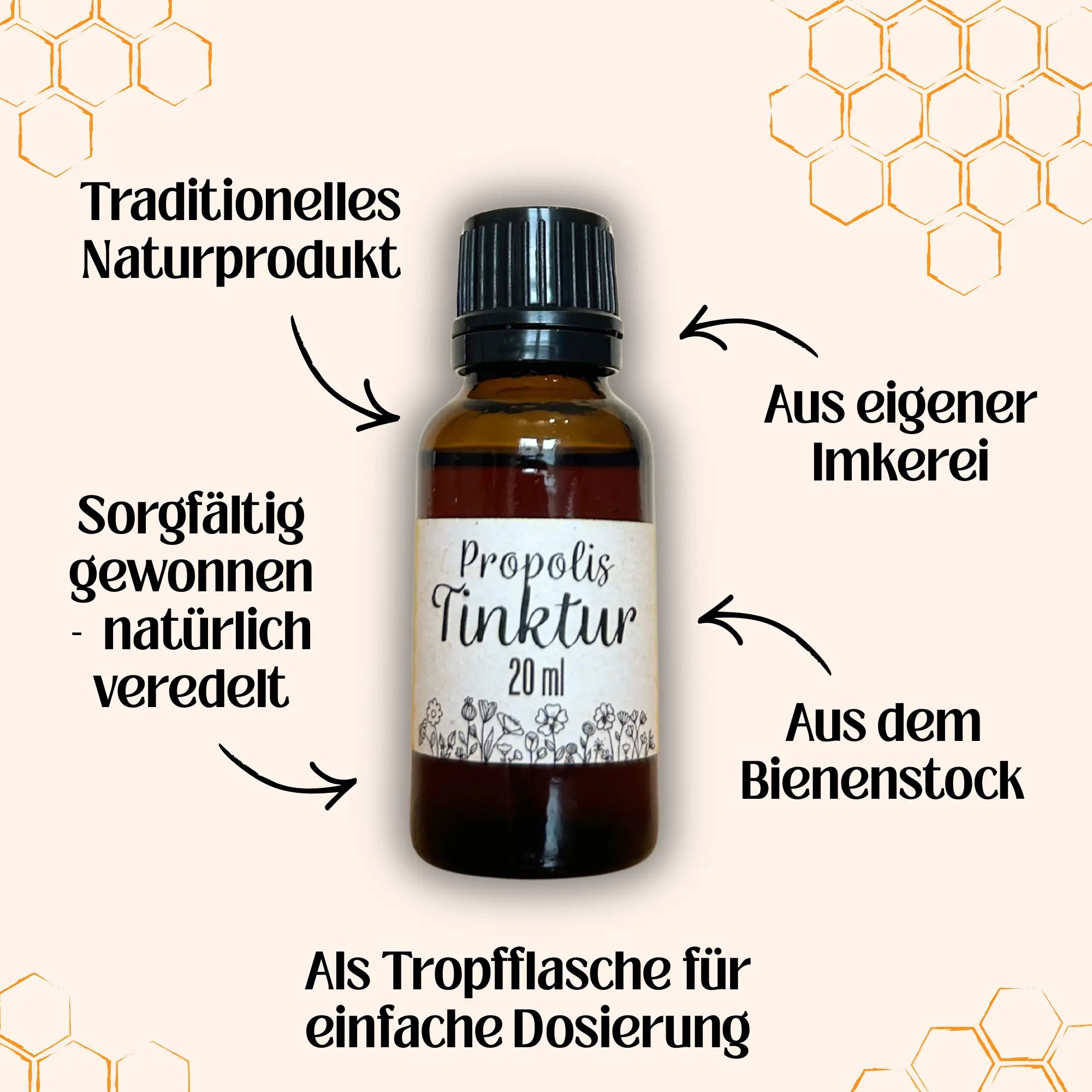 Propolis-Tinktur 20 ml in Tropfflasche von Imkerei Blütenstolz, traditionelles Naturprodukt als Tropfflasche, aus eigener Imkerei