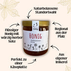 Edelkastanienhonig 500 g im Glas von Imkerei Blütenstolz, Vorderseite, aus der Pfalz, würzig-herb